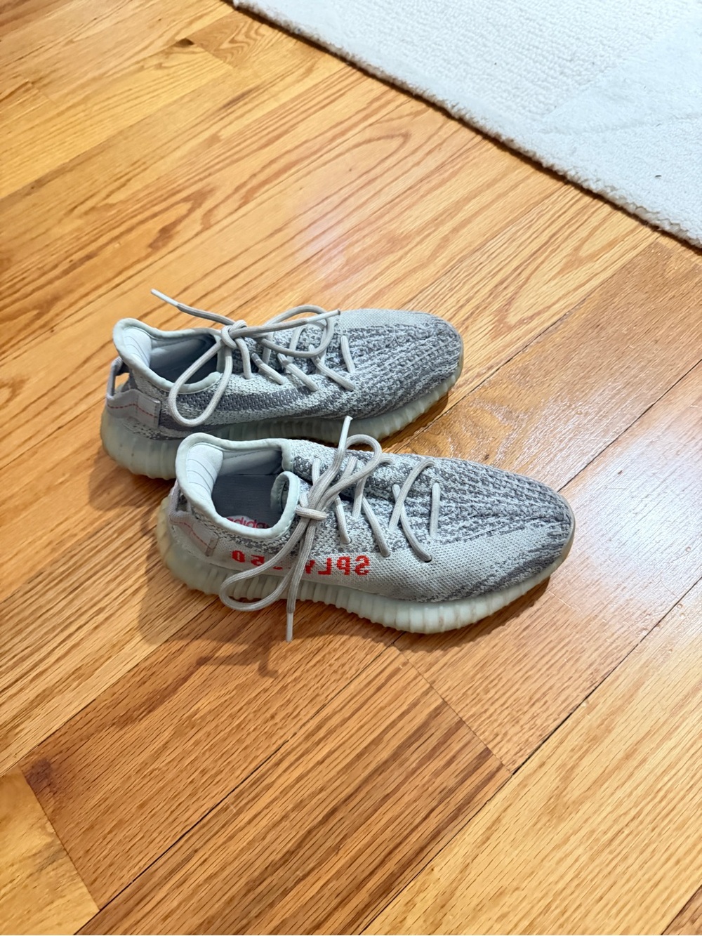 Yeezy Boost 350 V2 Sneakers - Baby Blue with Red Accent